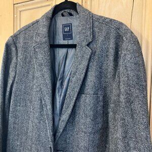 GAP Mens Vintage Y2K Herringbone 2 Button Wool Blazer Size Large Gray AN EXC